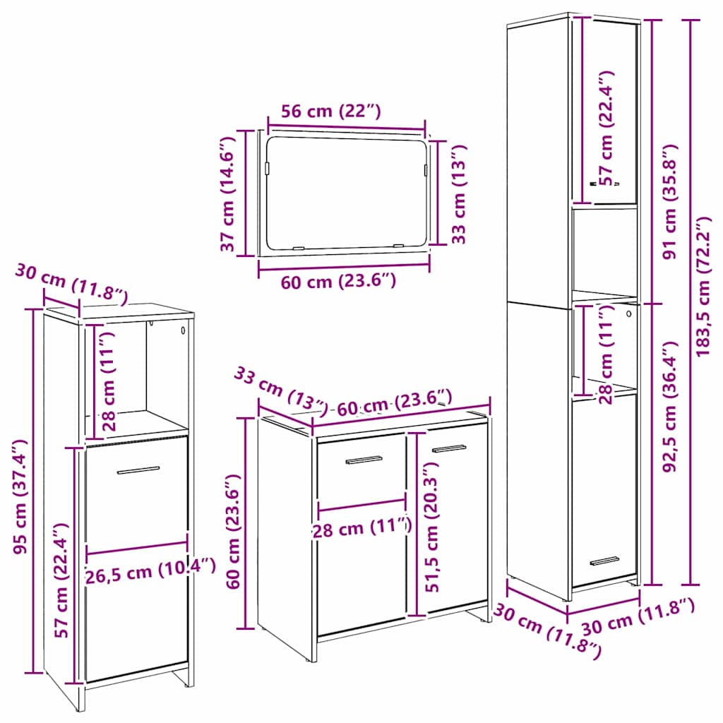 Set namještaja za kupaonicu 4 pcs Crni hrast Konstruirano drvo