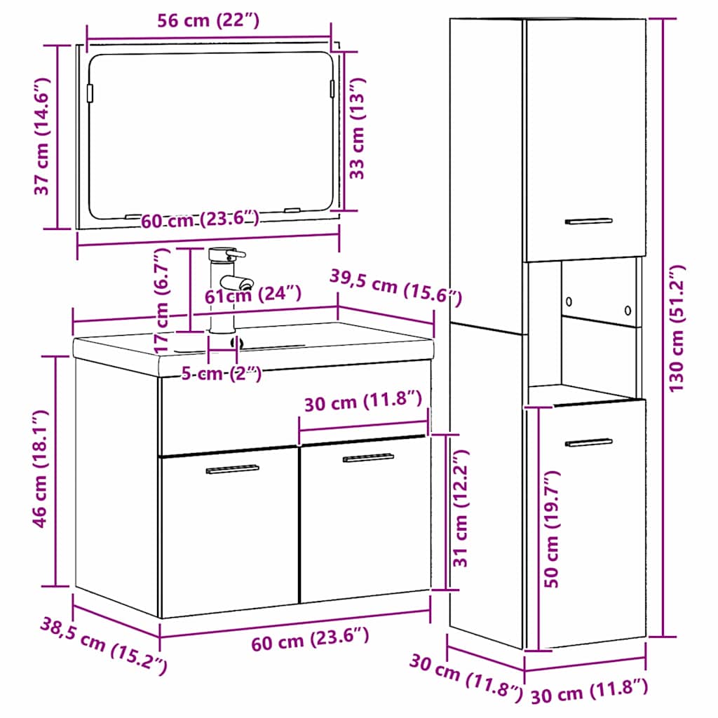 Set namještaja za kupaonicu Zidne 4 pcs Smeđa Konstruirano drvo