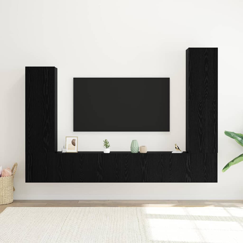 Set TV komoda Zidne 4 pcs Crni hrast Konstruirano drvo