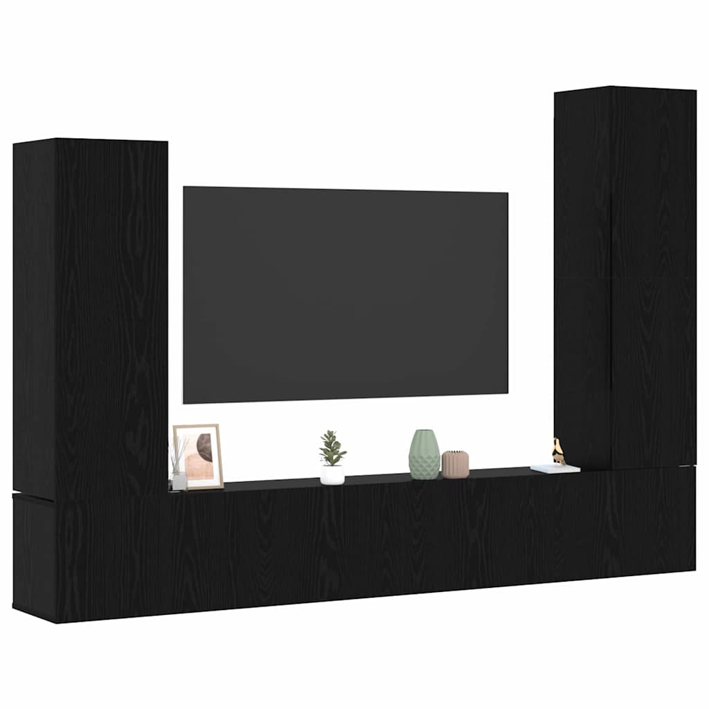 Set TV komoda Zidne 4 pcs Crni hrast Konstruirano drvo