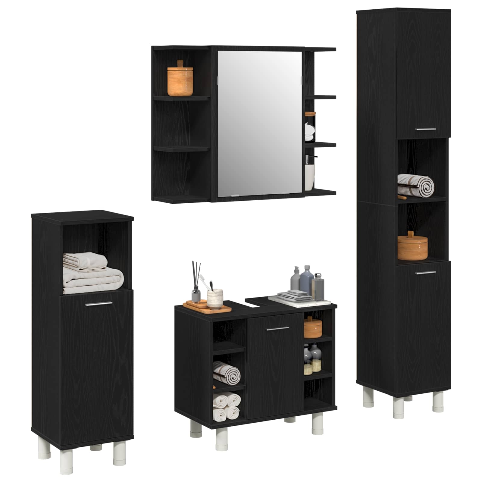 Set namještaja za kupaonicu Zidne 4 pcs Crna 30 x 30 x 179,5 cm
