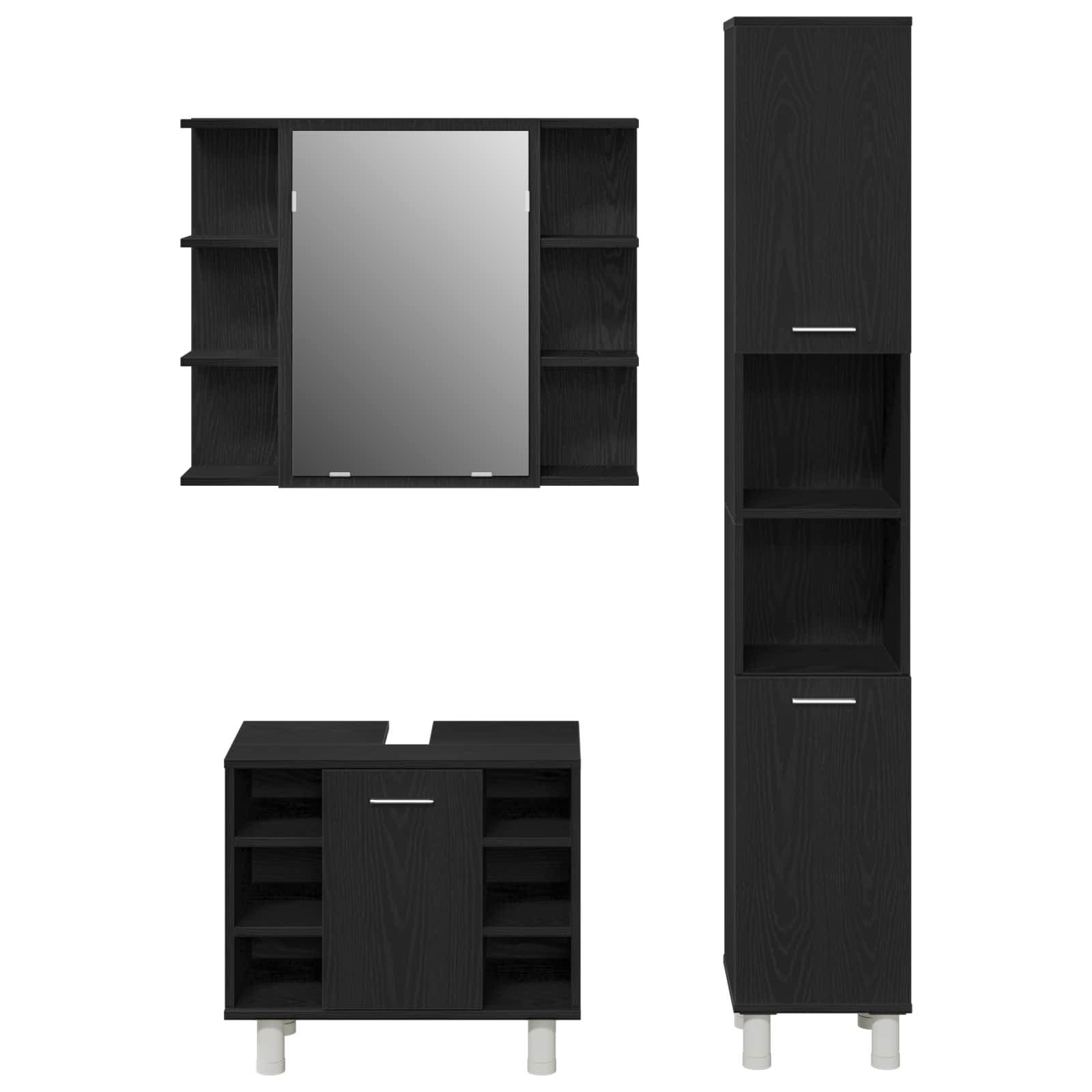 Set namještaja za kupaonicu Zidne 3 pcs Crna 30 x 30 x 179,5 cm