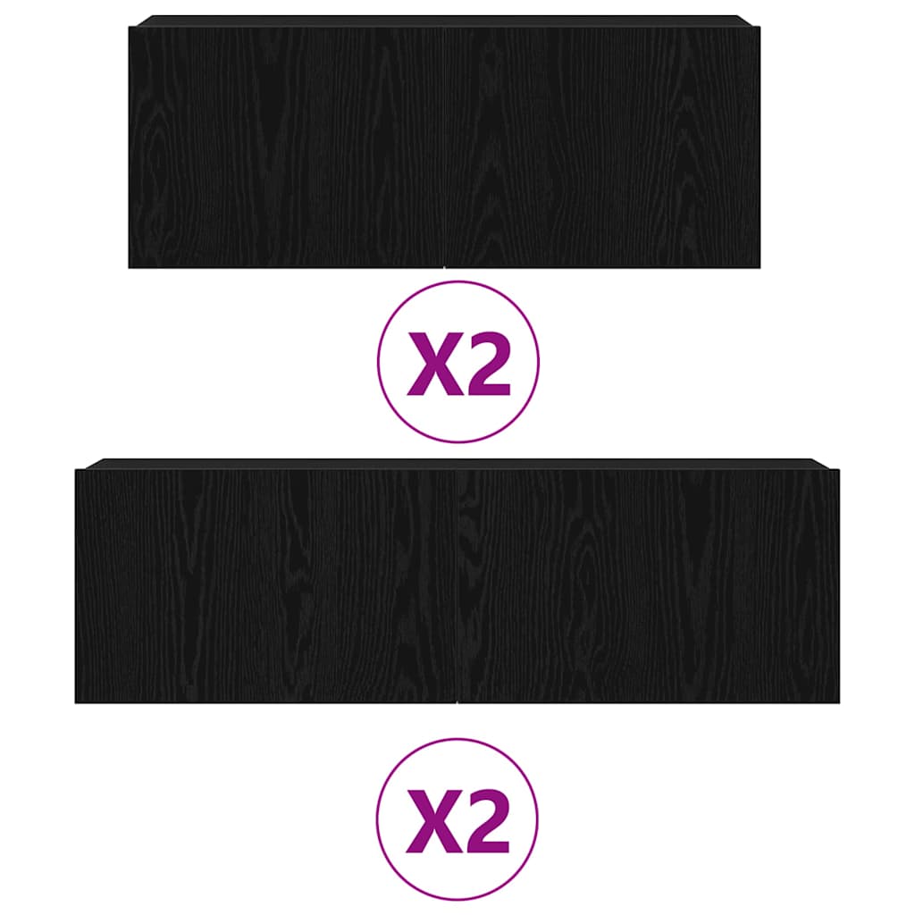 Set TV komoda Zidne 4 pcs Crni hrast Konstruirano drvo