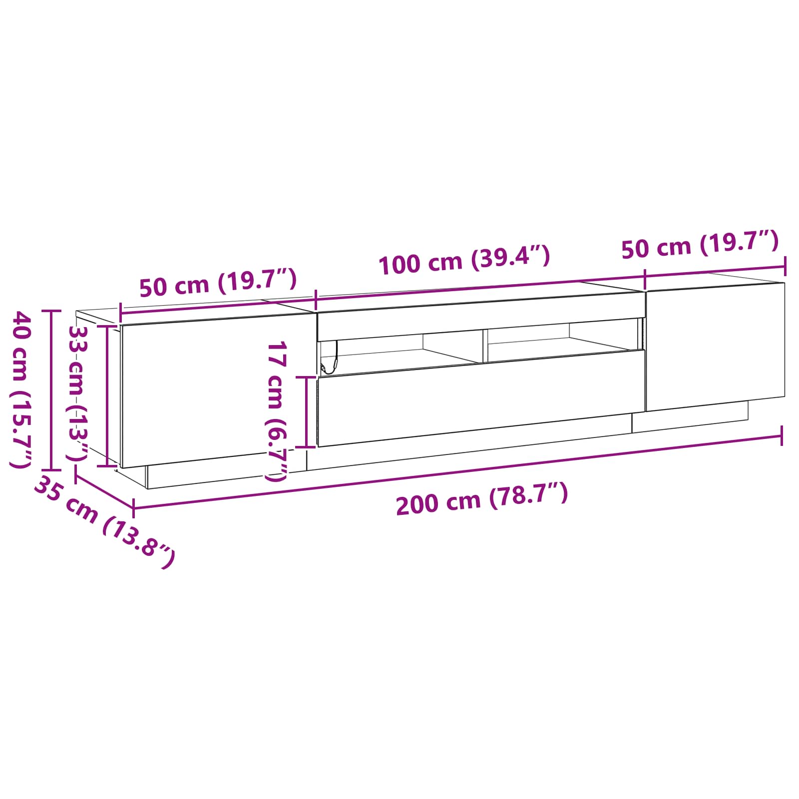 Set TV komoda 2 pcs Crna 200 x 35 x 40 cm Konstruirano drvo