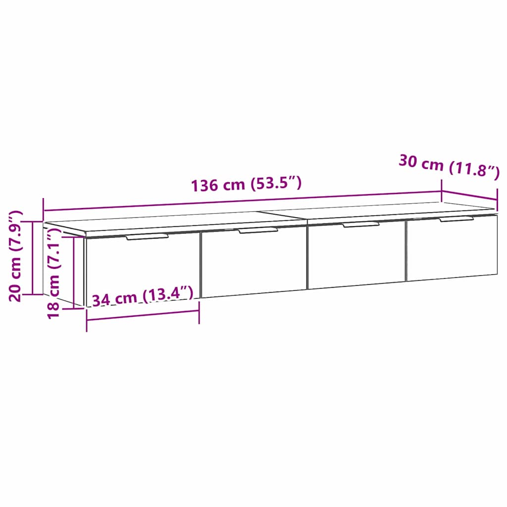 Kabinetski zidni s ladicama 2 pcs Crni hrast 68 x 30 x 20 cm