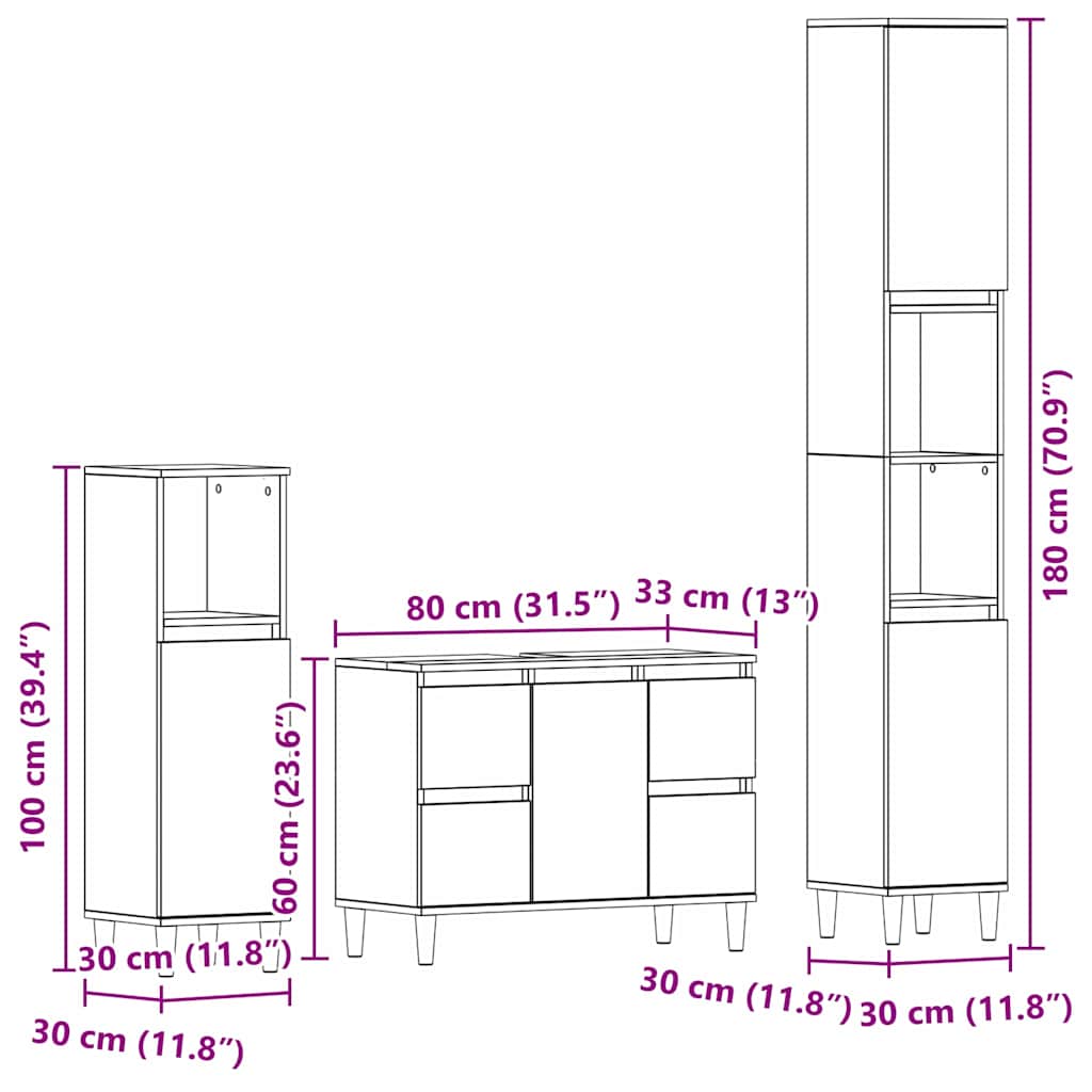 Set namještaja za kupaonicu Zidne s pohranom 3 pcs Crni hrast