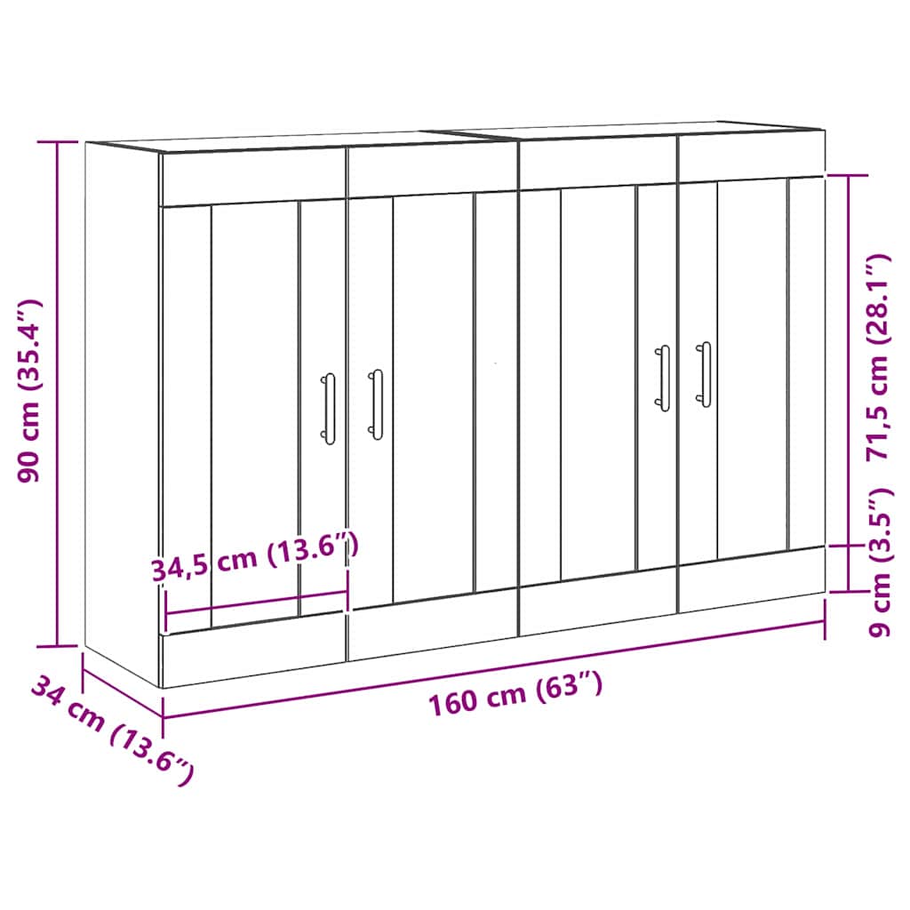 Kabinetski zidni Zidne 2 pcs Crni hrast 69,5 x 34 x 90 cm