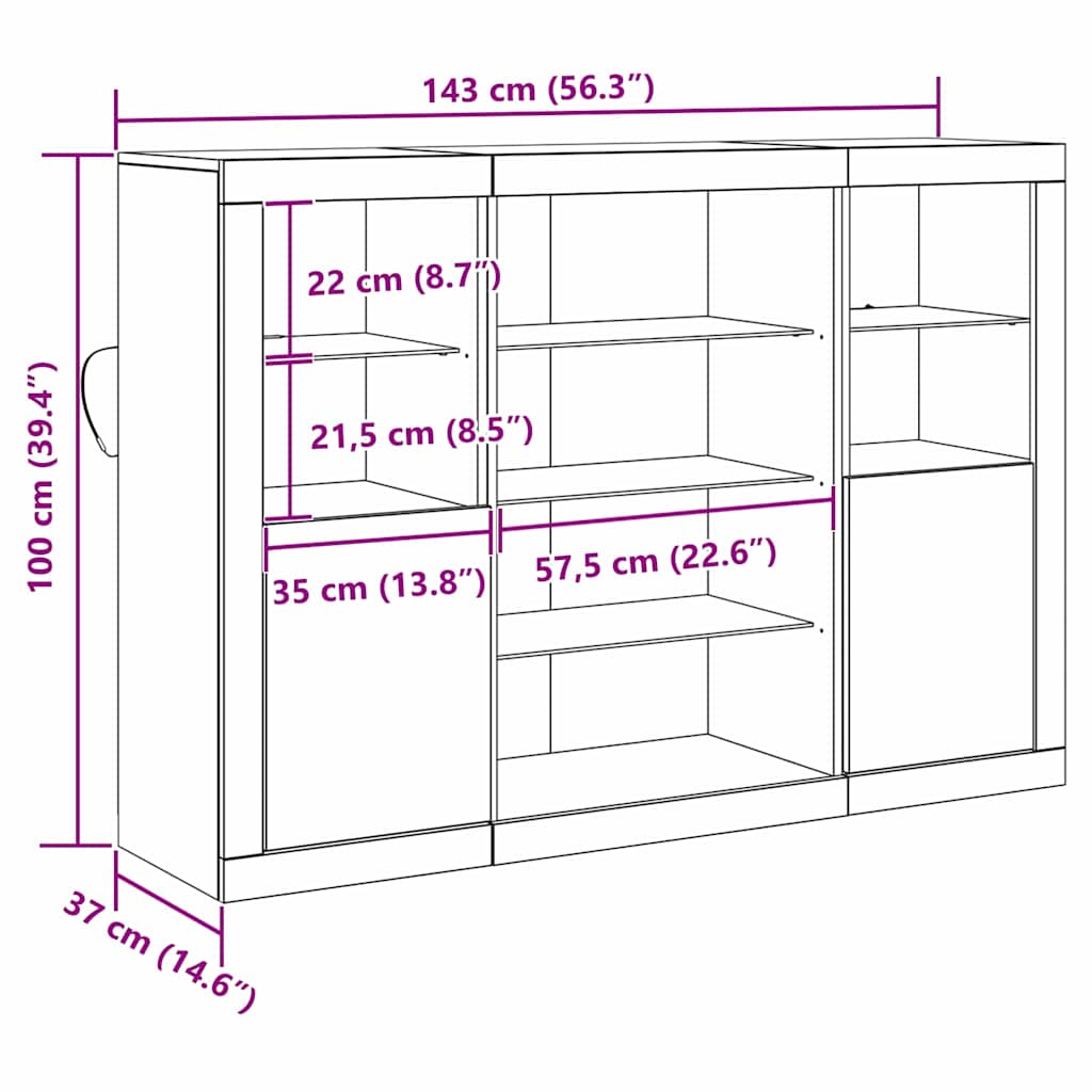 LED komoda Staro drvo 142,5 x 37 x 100 cm Konstruirano drvo