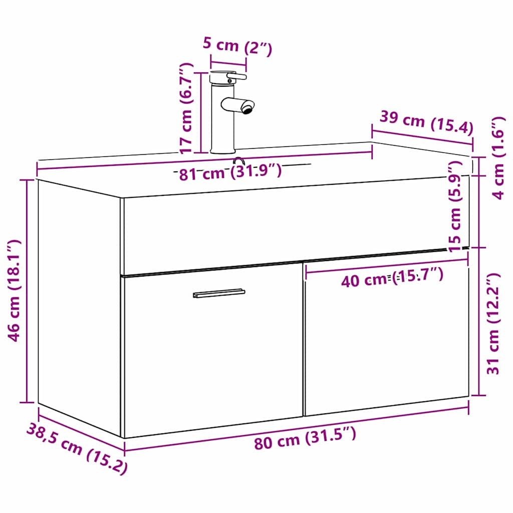 Kupaonski ormar Crni hrast 80 x 38,5 x 46 cm Konstruirano drvo