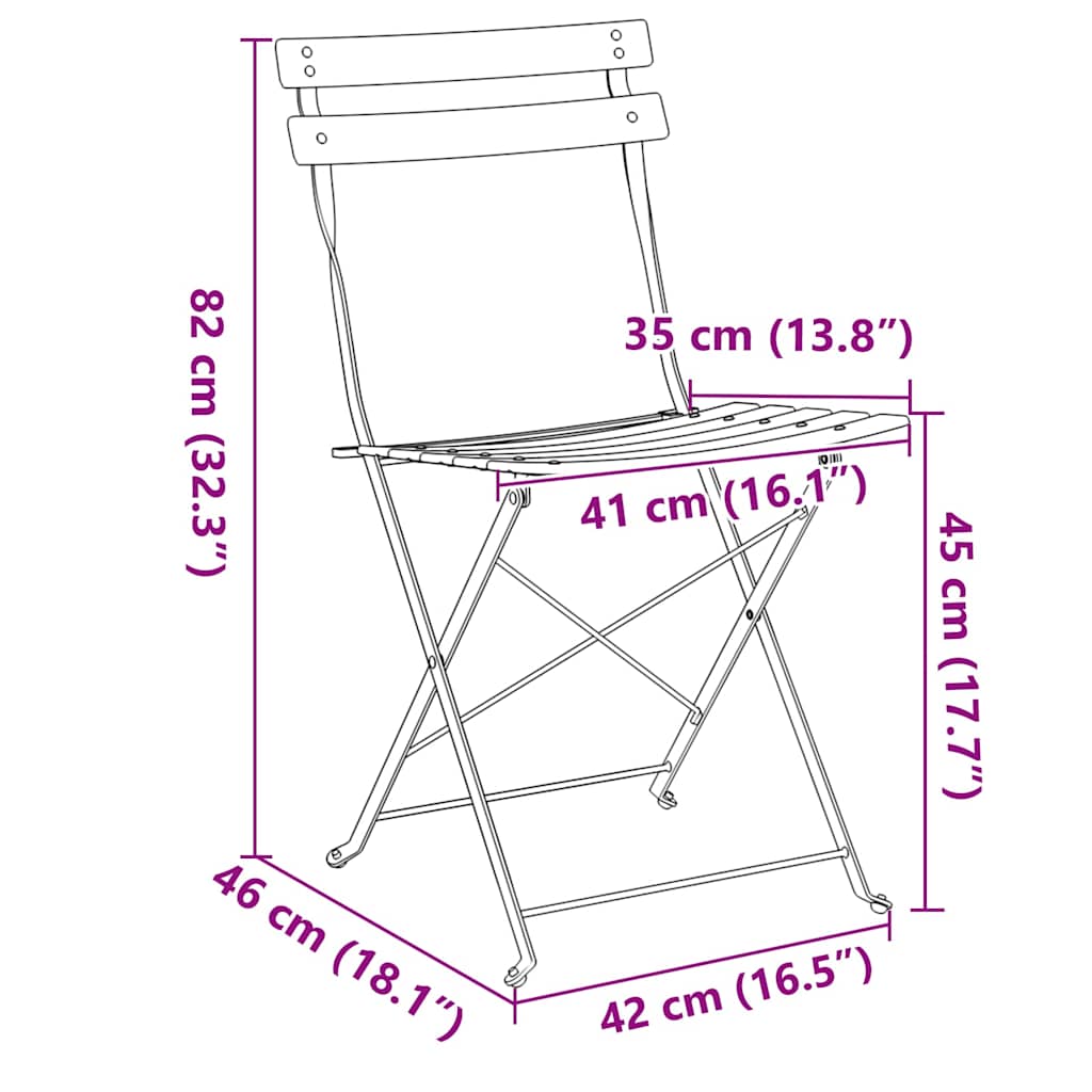 Sklopiva stolica za vrt 2 pcs Bijelo 42 x 46 x 82cm Metal