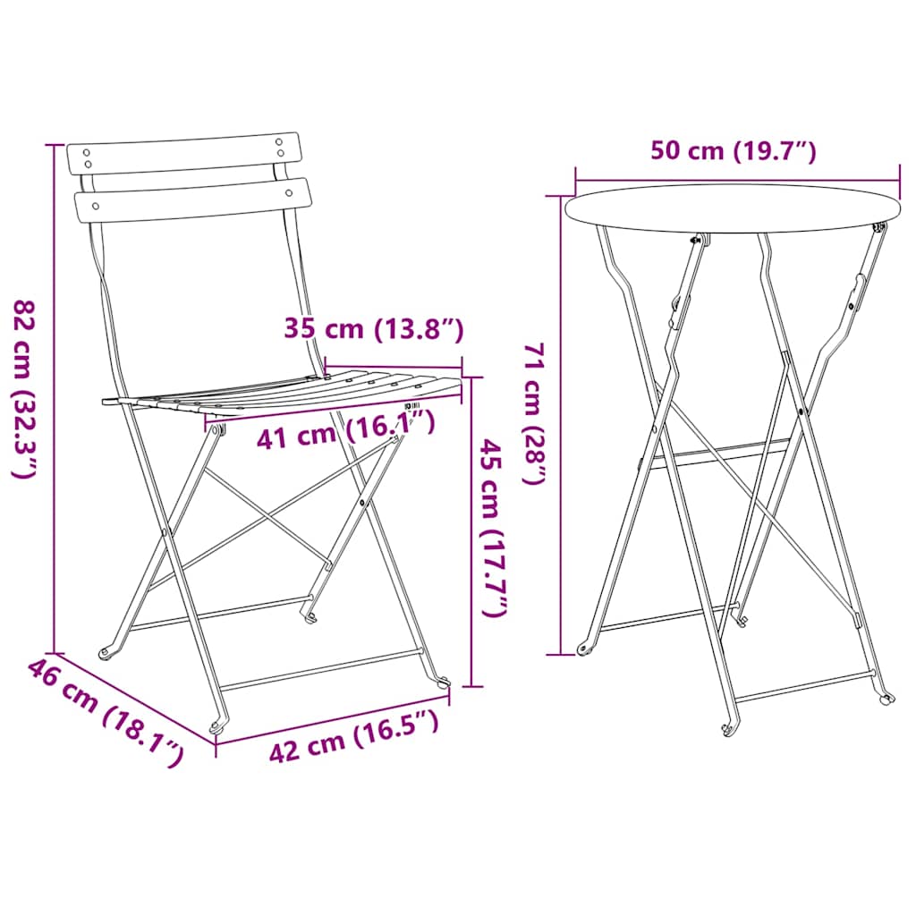 Sklopivi bistro set 3 pcs Bijelo Čelik
