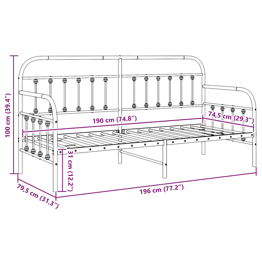 Krevet na kat Crna 75 x 190 cm Čelik s prahom premazan
