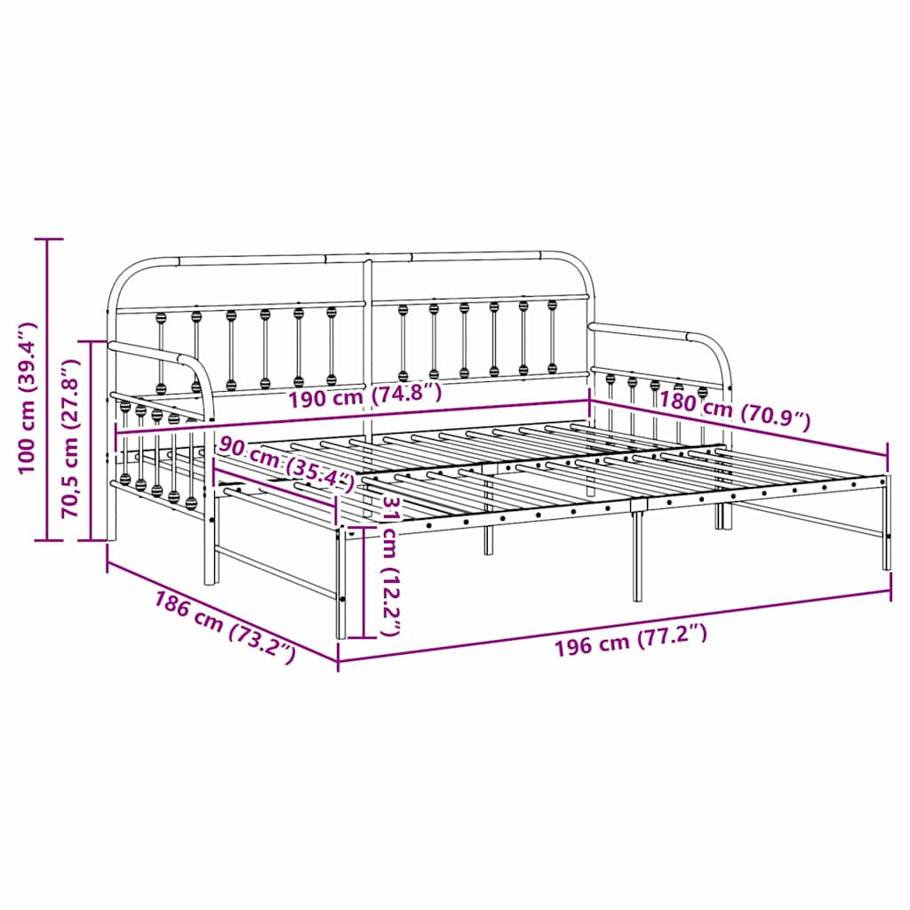 Krevet na kat Crna 90 x 190 cm Čelik s prahom premazan