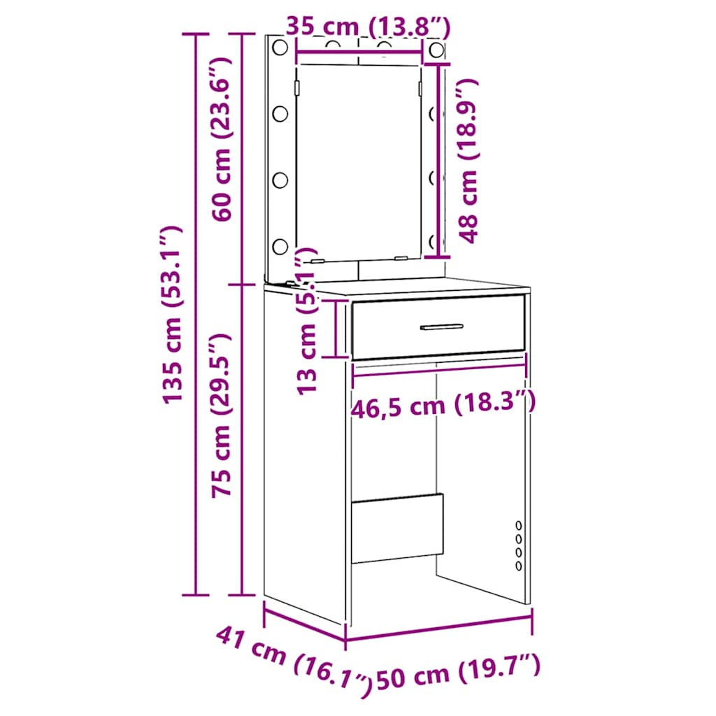 Toaletni stol Siva Sonoma 50 x 41 x 135 cm Konstruirano drvo