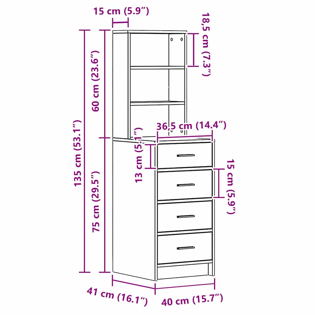Highboard sonoma hrast 40 x 41 x 135 cm Konstruirano drvo
