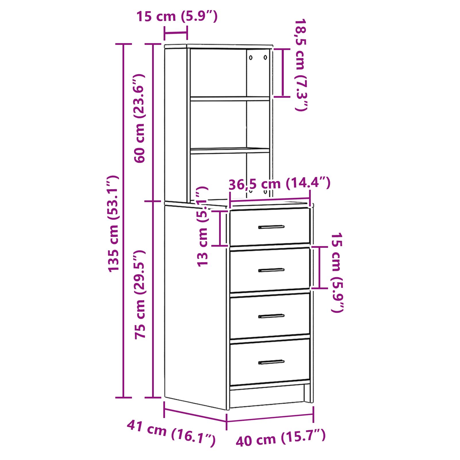 Highboard Dimljeni hrast 40 x 41 x 135 cm Konstruirano drvo