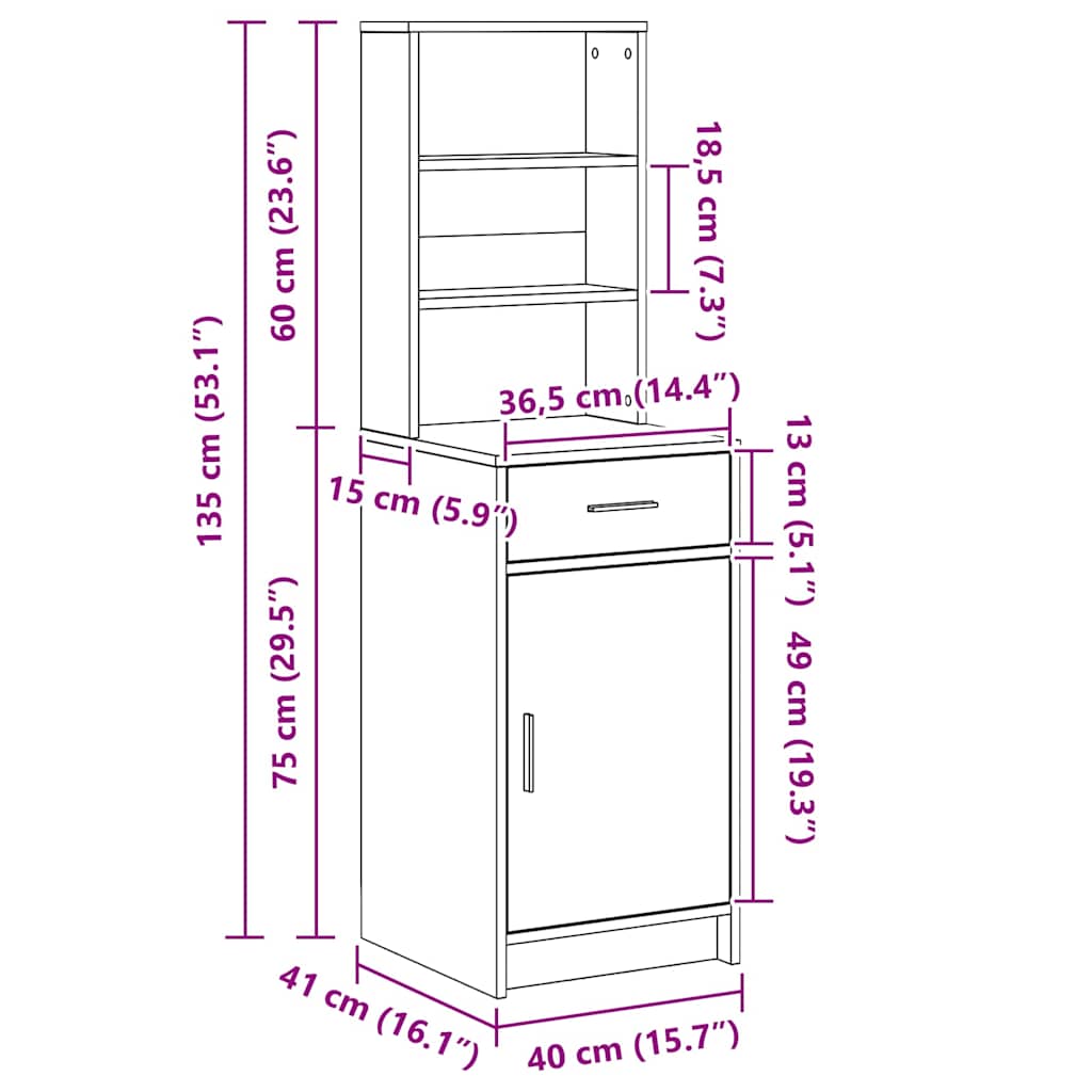 Highboard Staro drvo 40 x 40,5 x 135 cm Konstruirano drvo