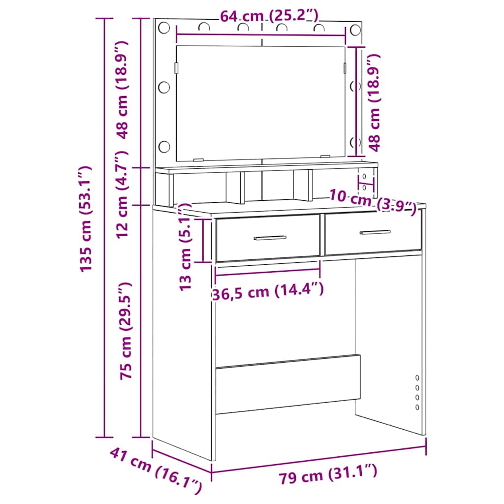 Toaletni stol Sonoma hrast 79 x 41 x 135 cm Konstruirano drvo