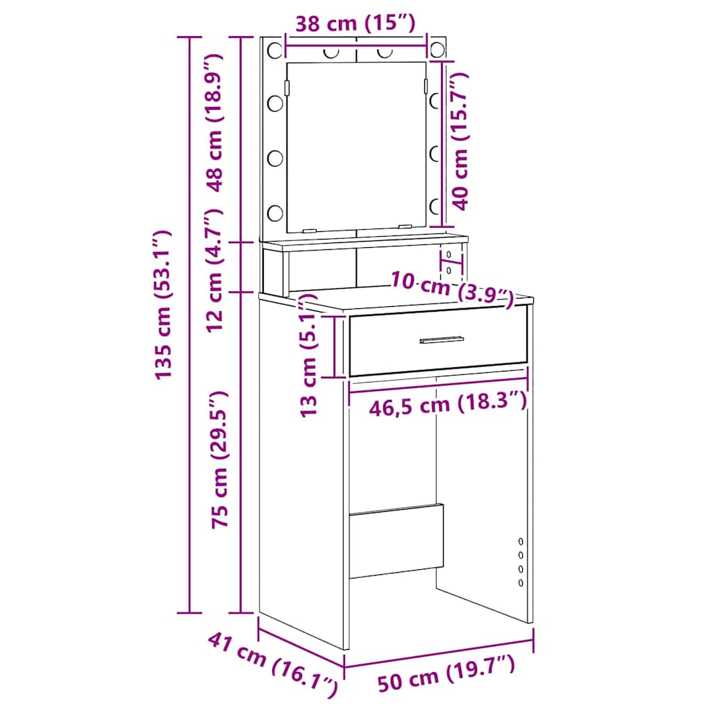 Toaletni stol Bijelo 50 x 41 x 135 cm Konstruirano drvo
