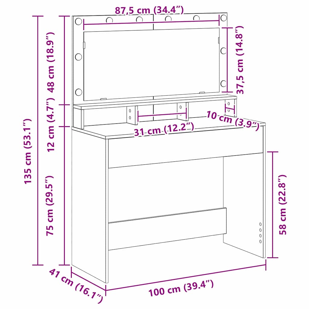 Toaletni stol Crni hrast 100 x 41 x 135 cm Konstruirano drvo