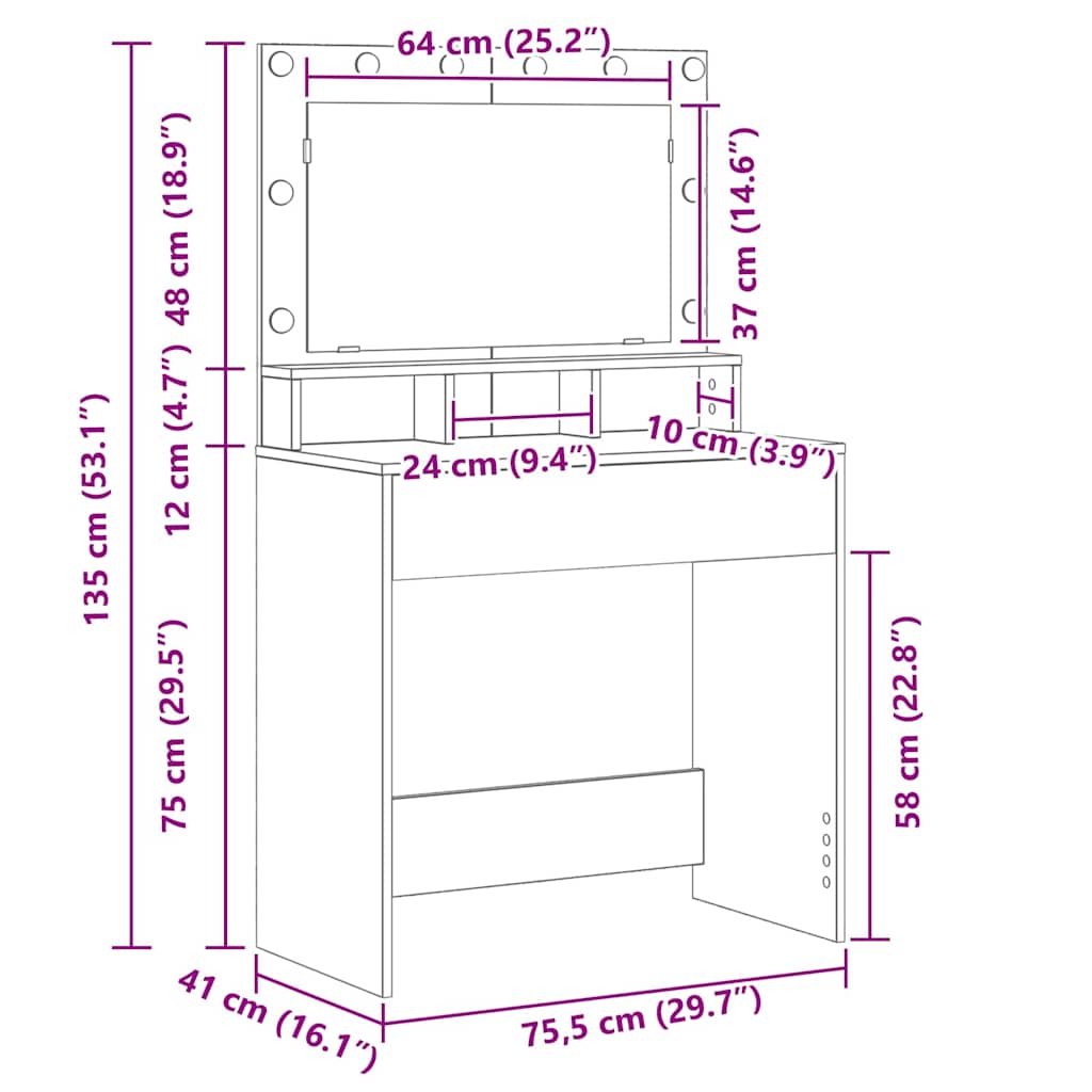 Toaletni stol Smeđi hrast 75,5 x 41 x 135 cm Konstruirano drvo