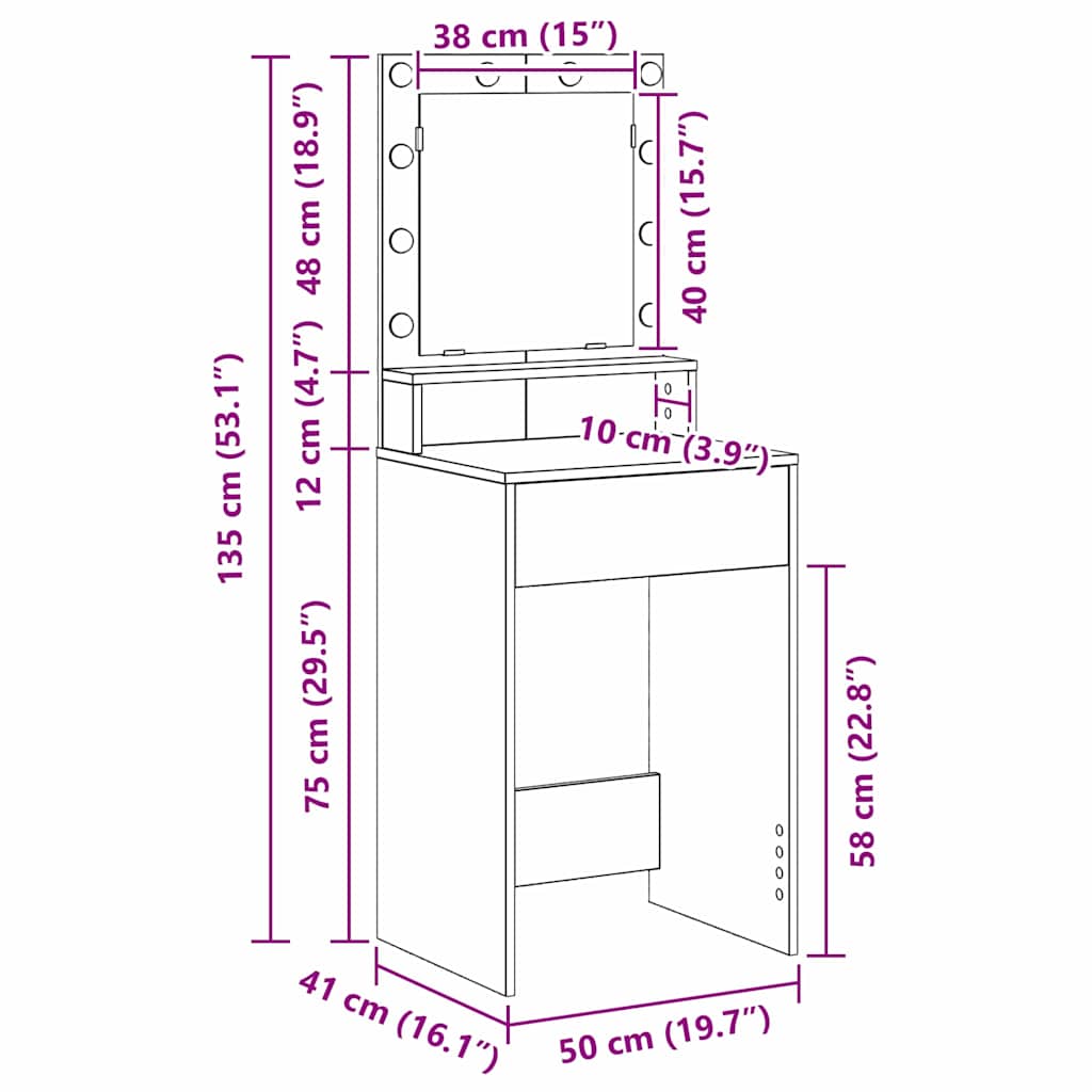 Toaletni stol Staro drvo 50 x 41 x 135 cm Konstruirano drvo