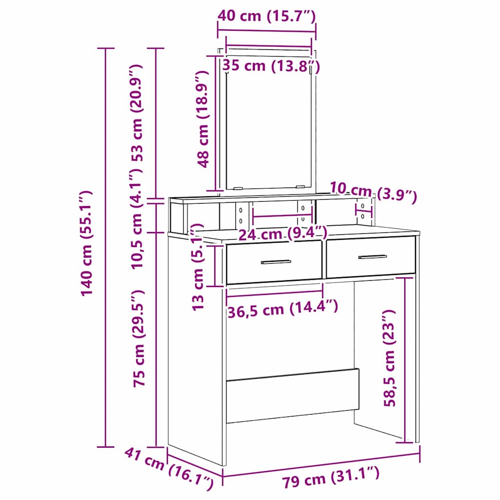 Toaletni stol Betonski sivi 79 x 41 x 140 cm Konstruirano drvo