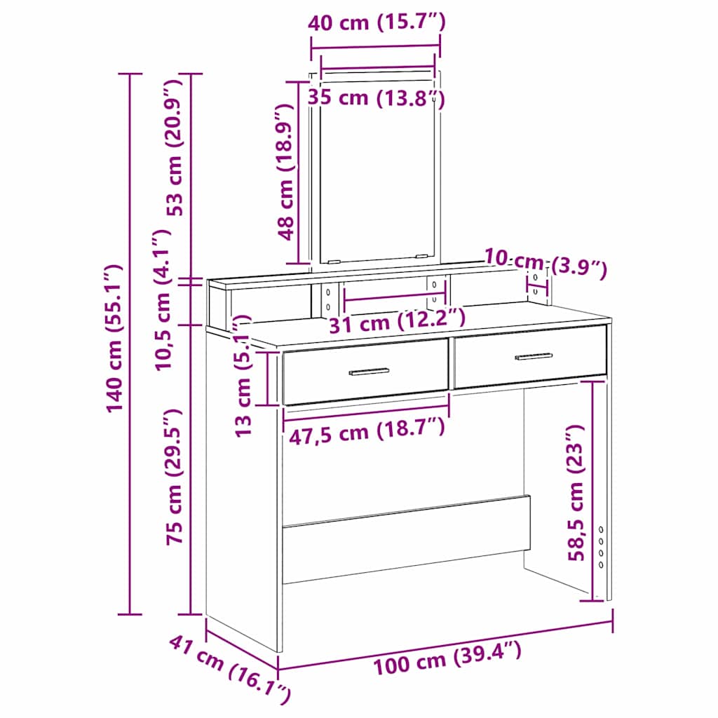 Toaletni stol Crni hrast 100 x 41 x 140 cm Konstruirano drvo