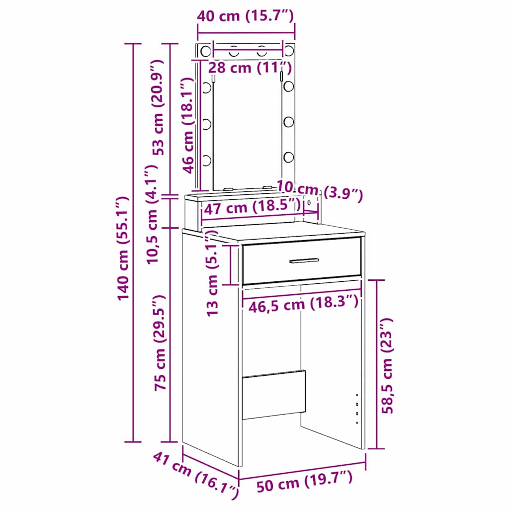 Toaletni stol Crna 50 x 41 x 140 cm Konstruirano drvo