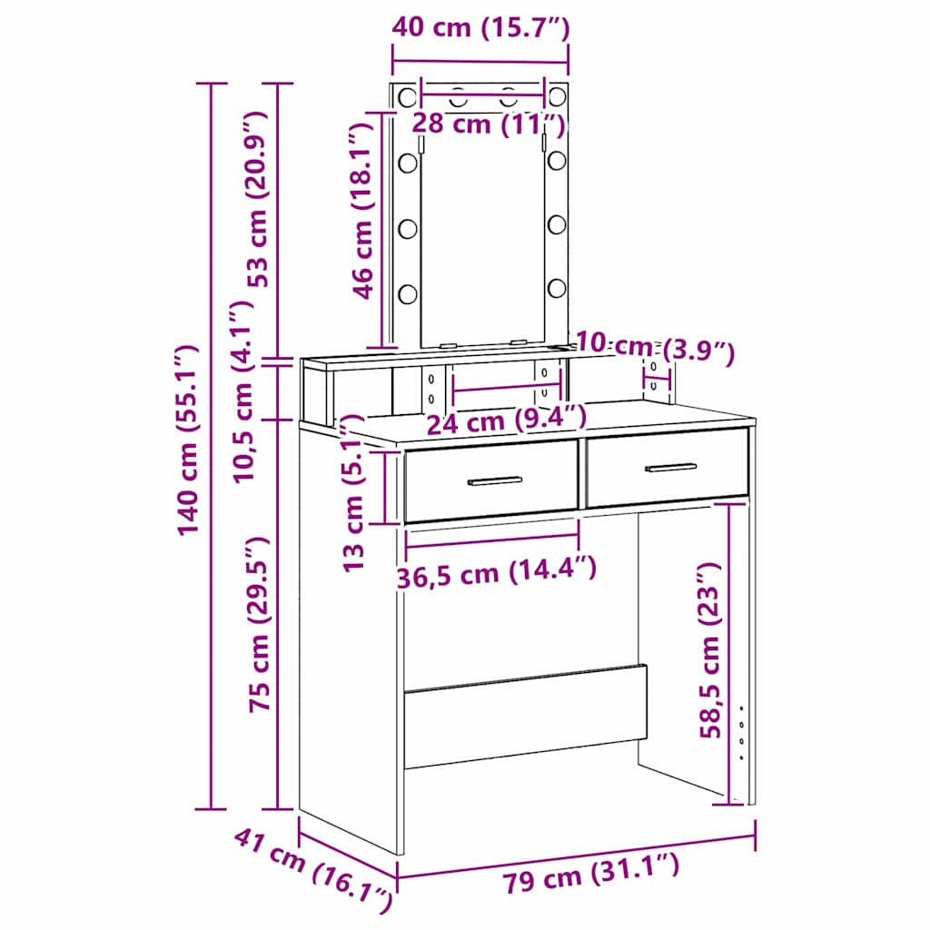 Toaletni stol Siva 79 x 41 x 140 cm Konstruirano drvo