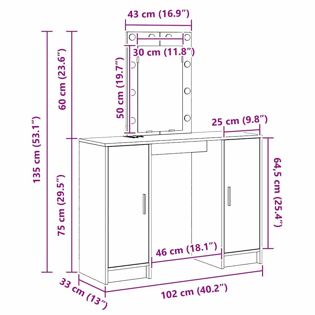 Toaletni stol Crna 102 x 33 x 135 cm Konstruirano drvo