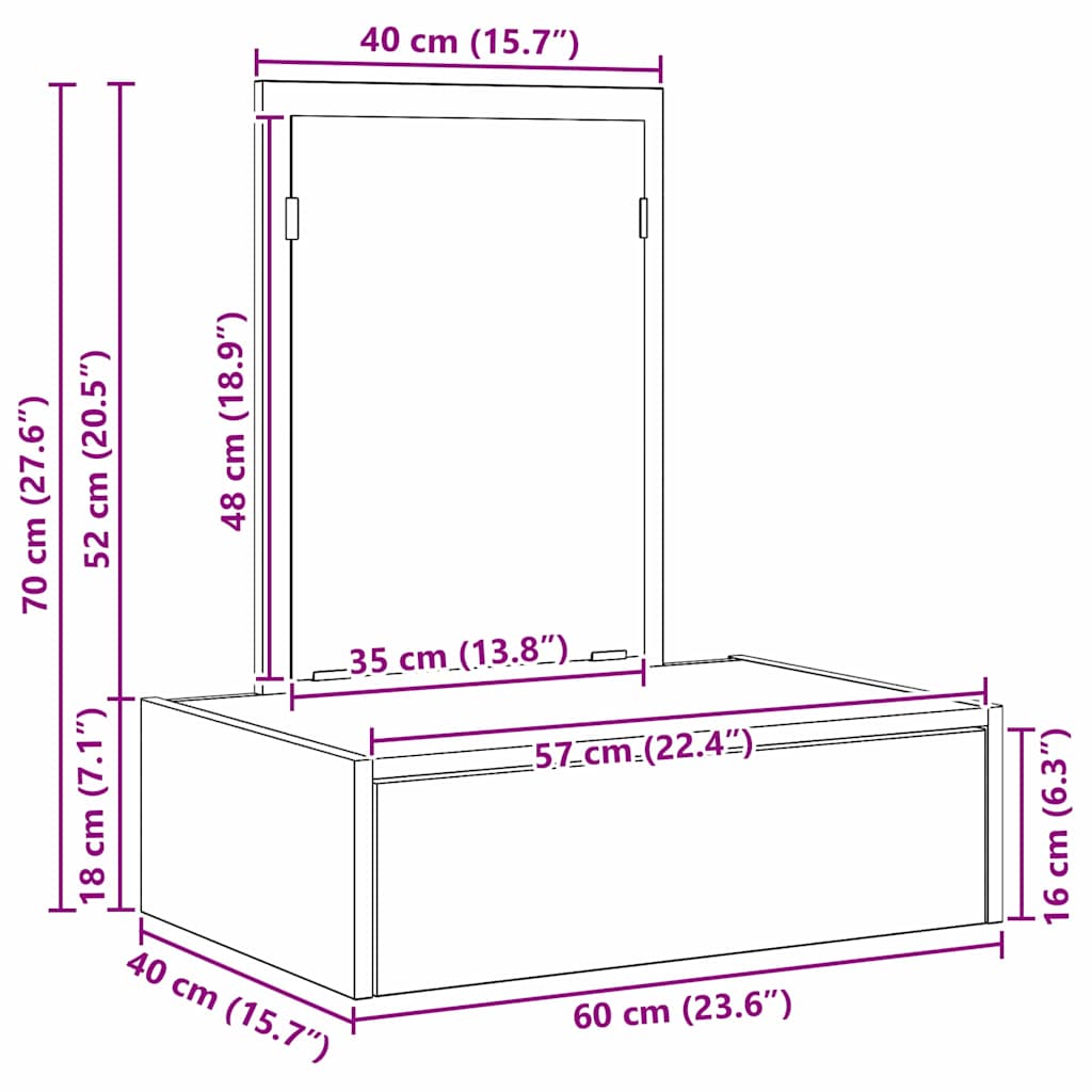 Toaletni stol s ladicama Crna 60 x 40 x 70 cm Konstruirano drvo