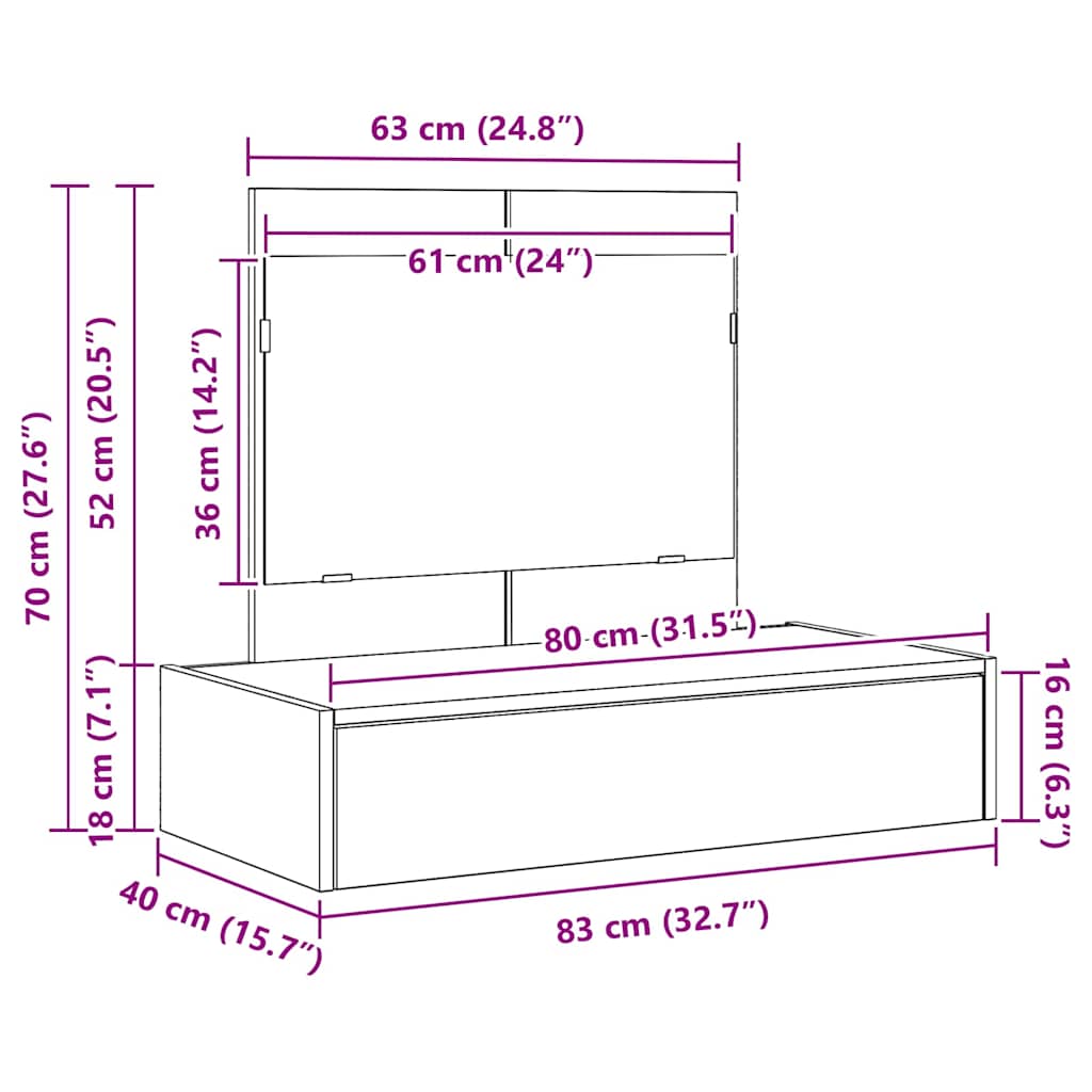 Toaletni stol s ladicama Crna 83 x 40 x 70 cm Konstruirano drvo