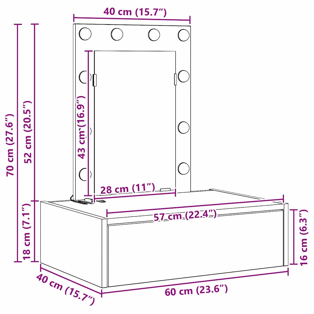 Toaletni stol s ladicama Siva 60 x 40 x 70 cm Konstruirano drvo