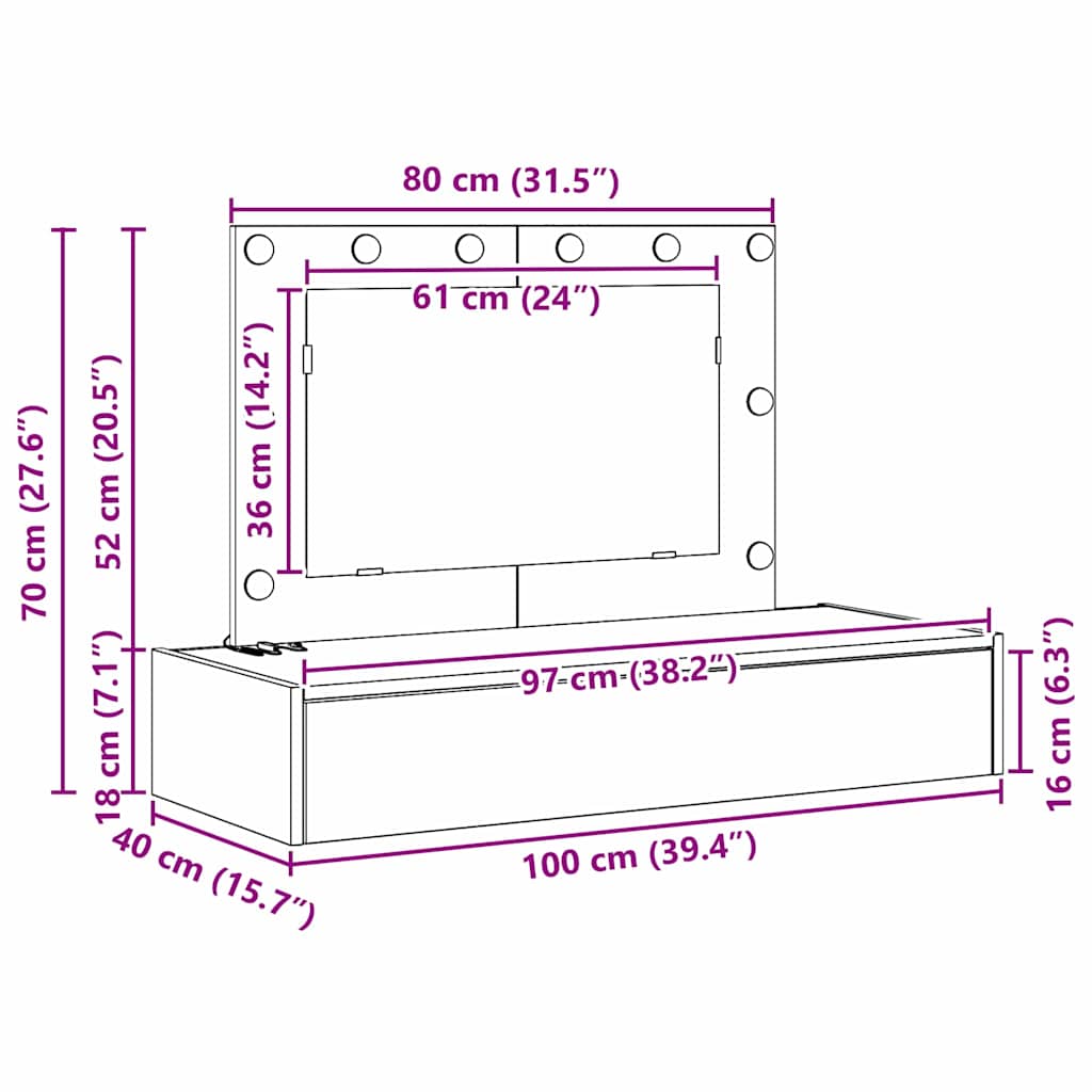 Toaletni stol Siva 100 x 40 x 70 cm Konstruirano drvo