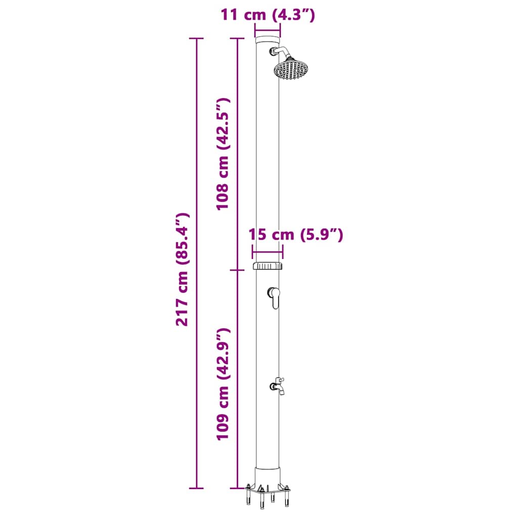 Vanjski solarni tuš Crna 217 cm PVC i aluminij