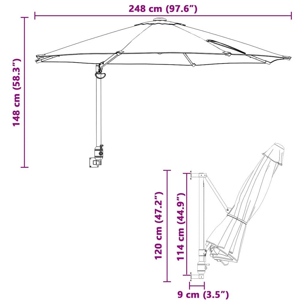 Vrtni suncobran Antracit 248 x 248 x 148 cm Poliester i čelik