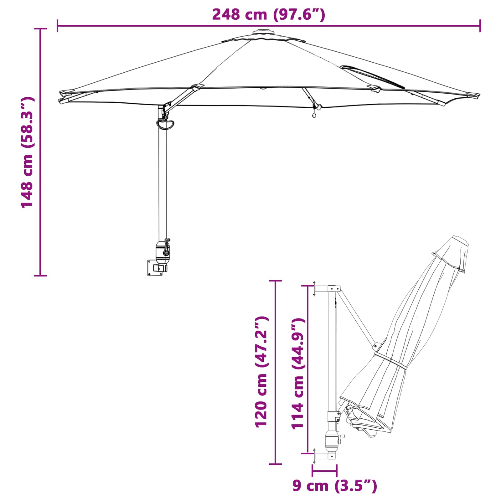 Vrtni suncobran Zelena 248 x 248 x 148 cm Poliester i čelik
