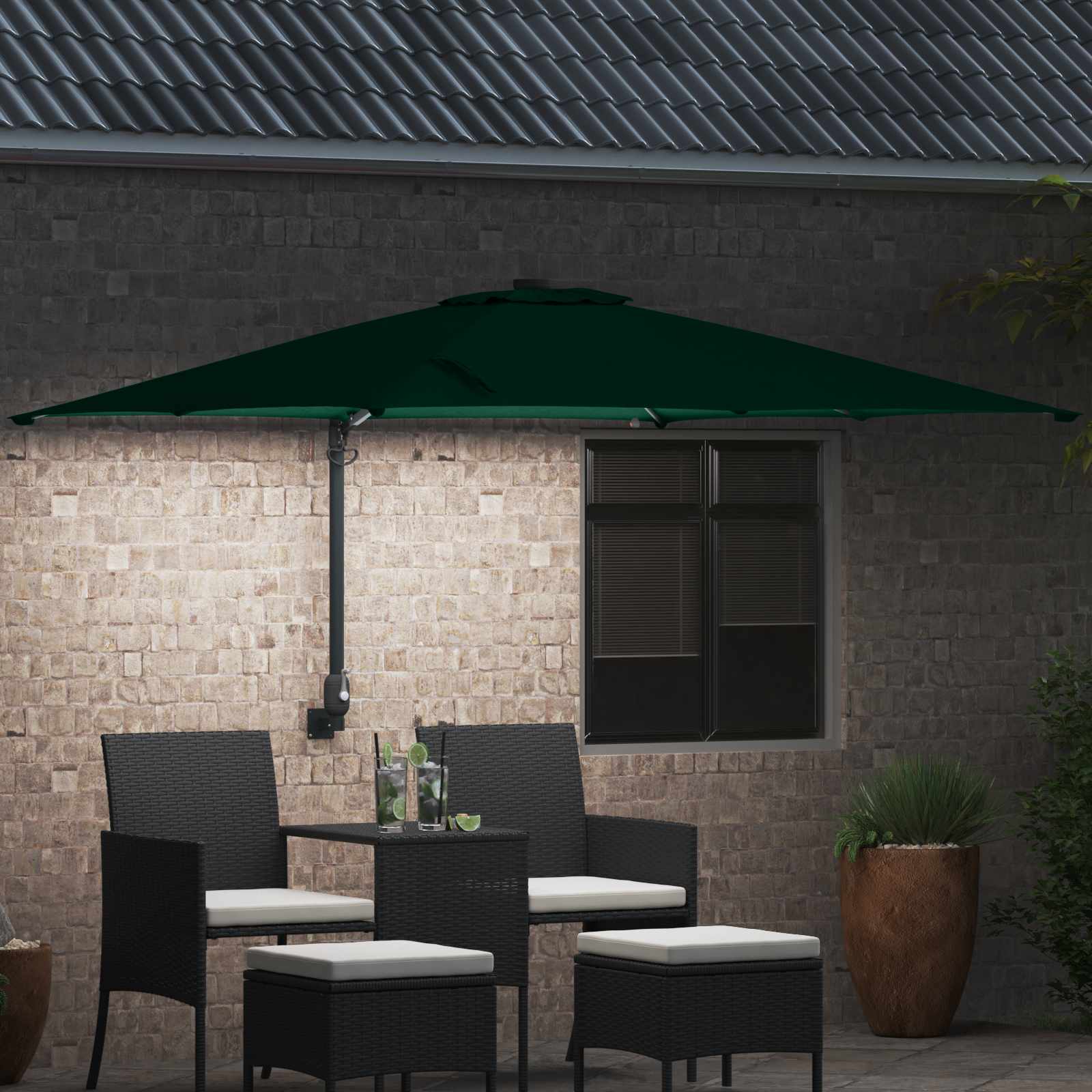 Vrtni suncobran Zelena 248,5 x 247,5 x 160 cm Poliester i čelik