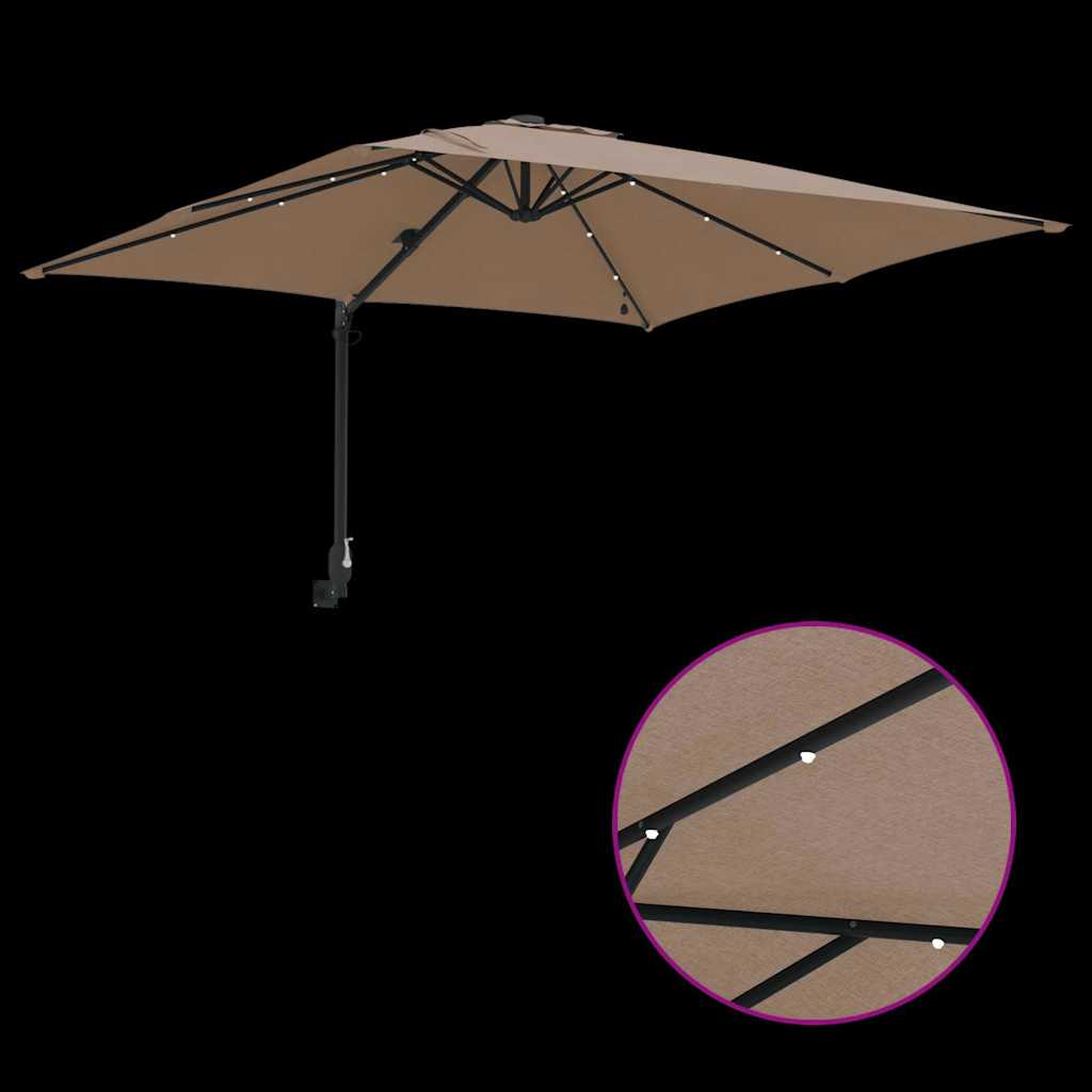 Vrtni suncobran S LED lampica Sivo-smeđa 248,5 x 247,5 x 160 cm