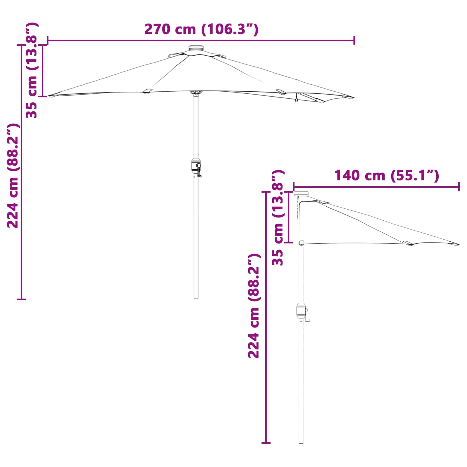Vrtni suncobran Pijesak 294 x 150 x 223 cm Poliester i čelik