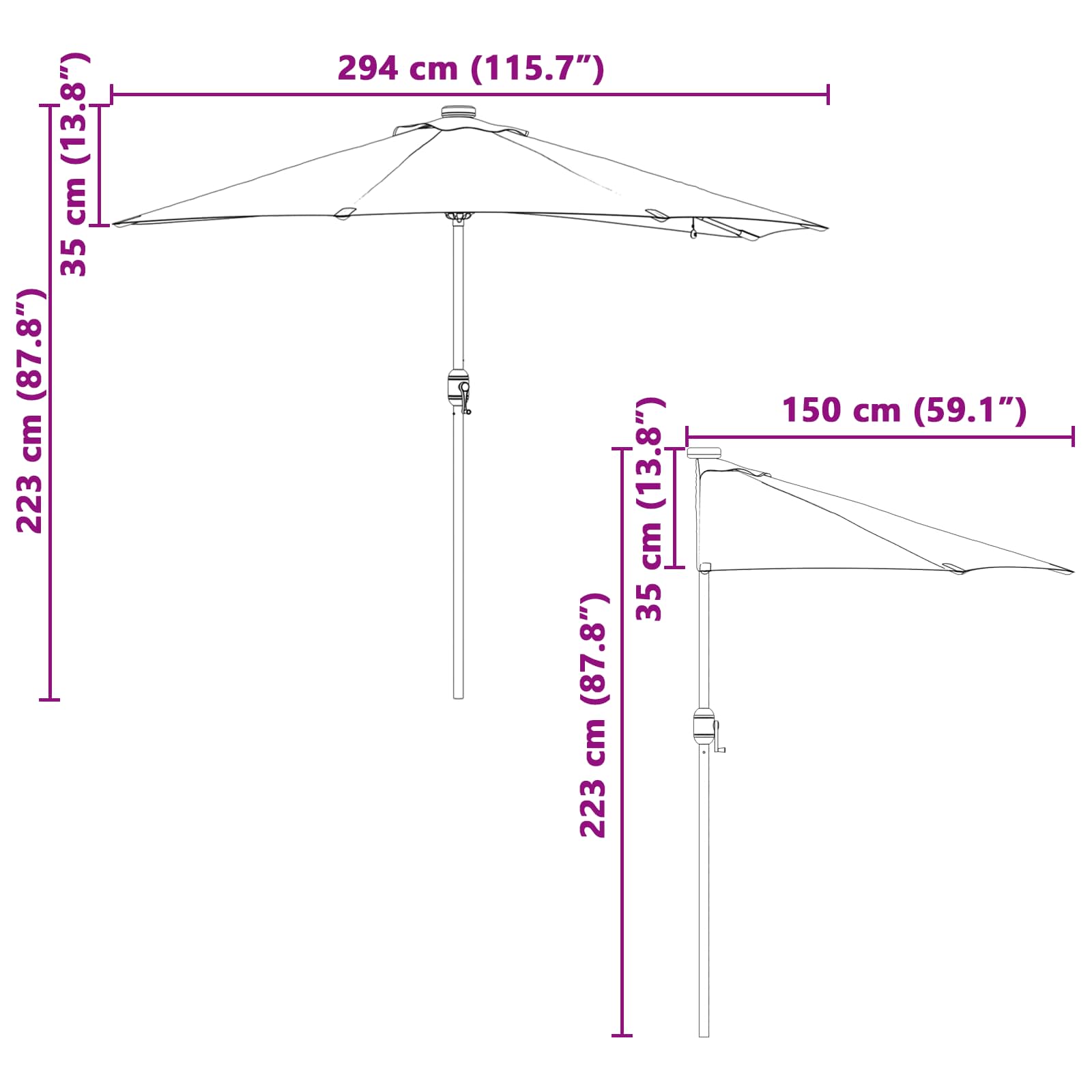 Vrtni suncobran Azurnoplava 294 x 150 x 223 cm