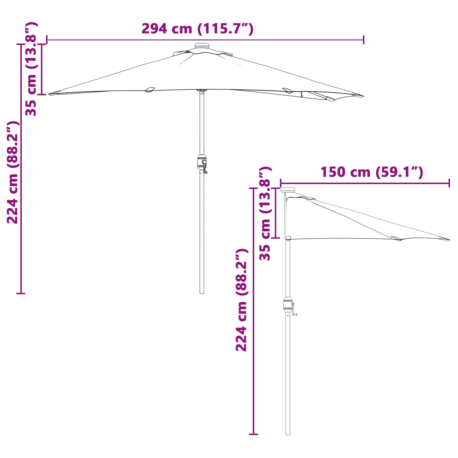 Vrtni suncobran Terakota 294 x 150 x 224 cm Poliester i čelik