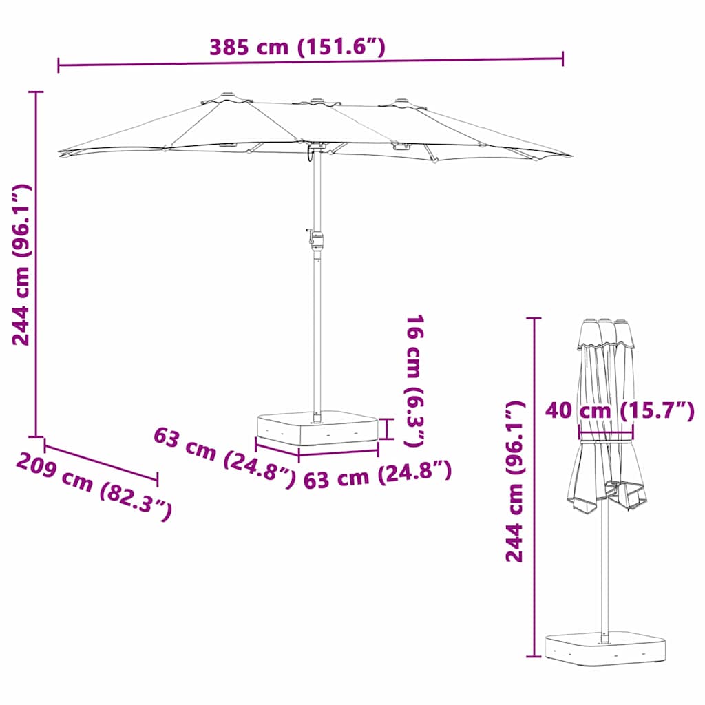 Vrtni suncobran Pijesak 385 x 209 x 244 cm Poliester i čelik