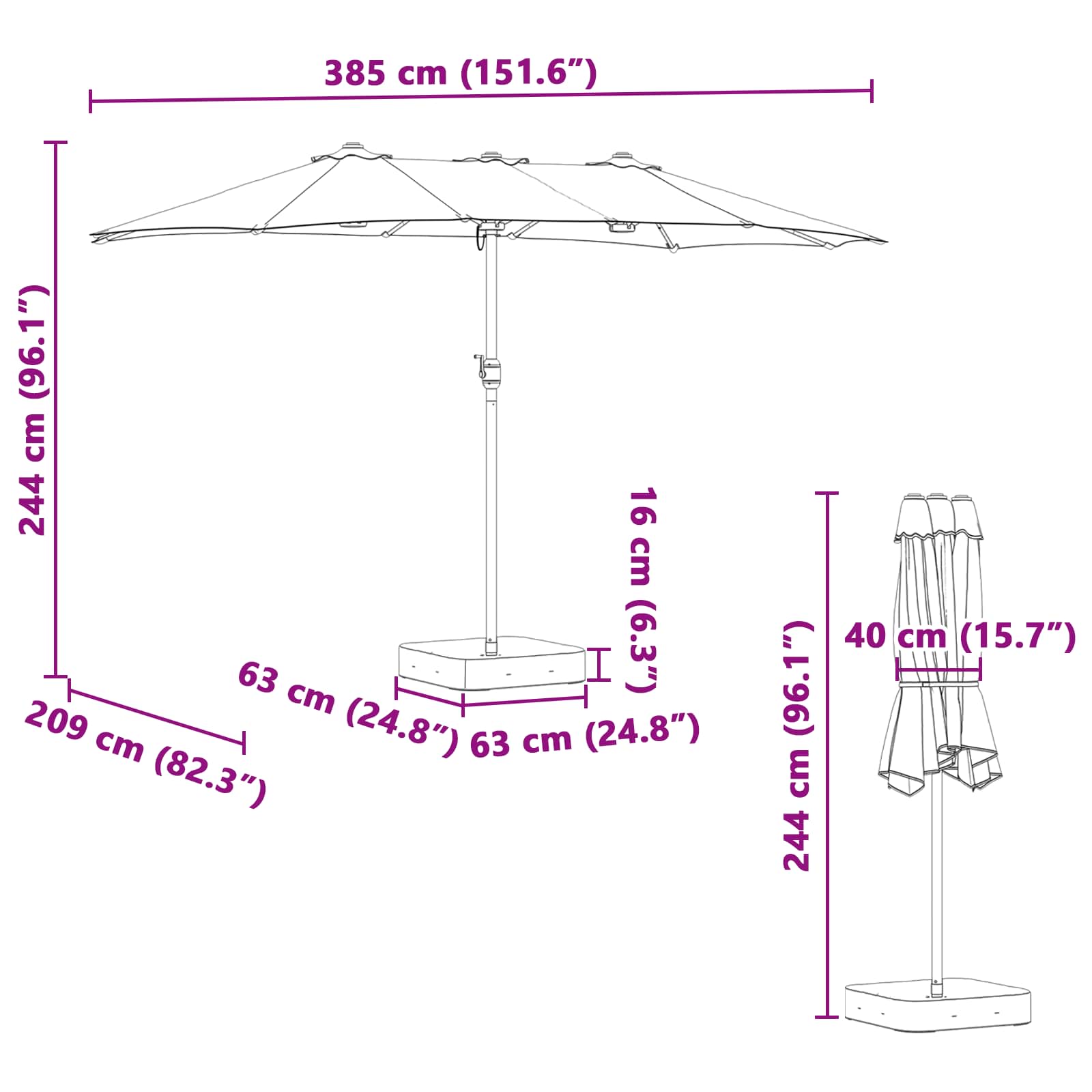 Vrtni suncobran Pijesak i antracit 385 x 209 x 244 cm Poliester