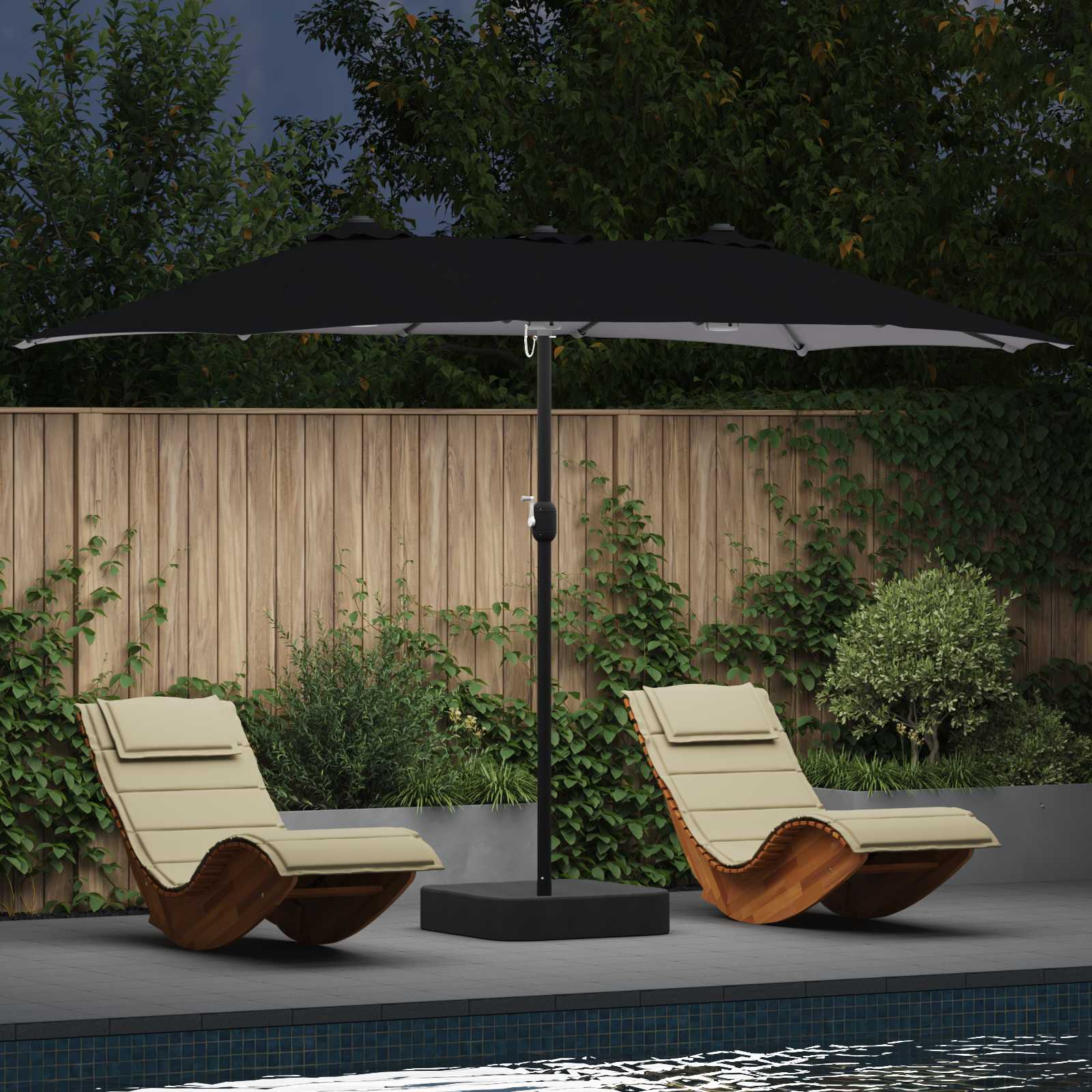 Vrtni suncobran Crna 385 x 209 x 244 cm Poliester