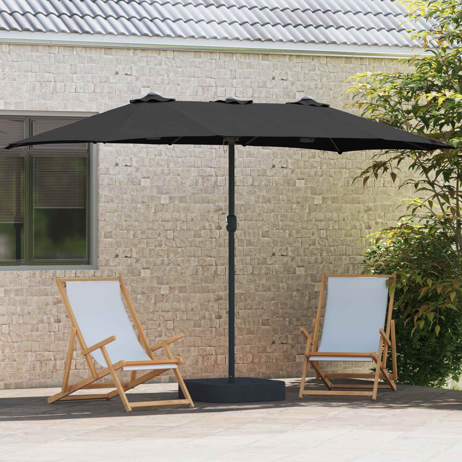Vrtni suncobran Crna 385 x 209 x 244 cm Poliester