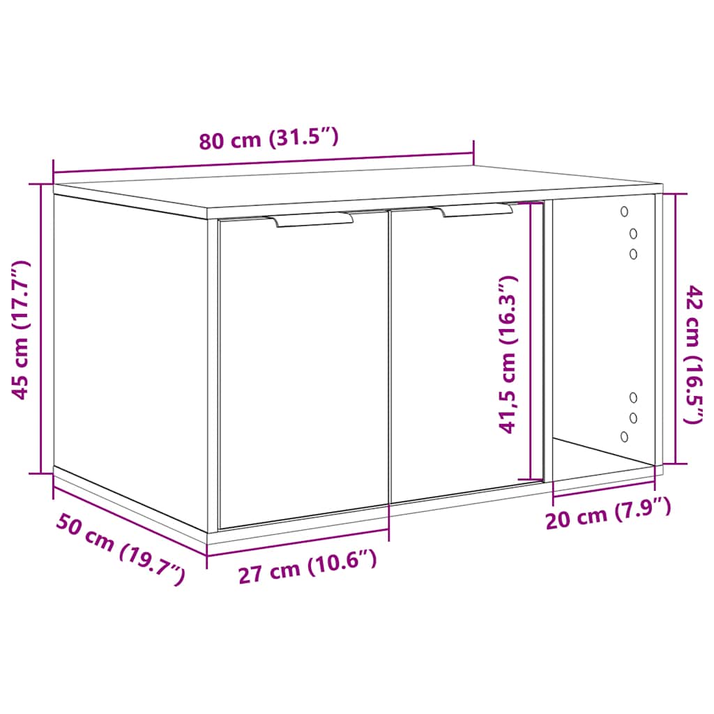 Kućište za mačji pijesak crni hrast 80x50x45 cm inženjerski drvo