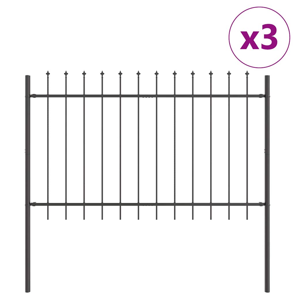 Vrtna Ograda 3 pcs Siva 5,1 x 0,8 m Čelik s prahom