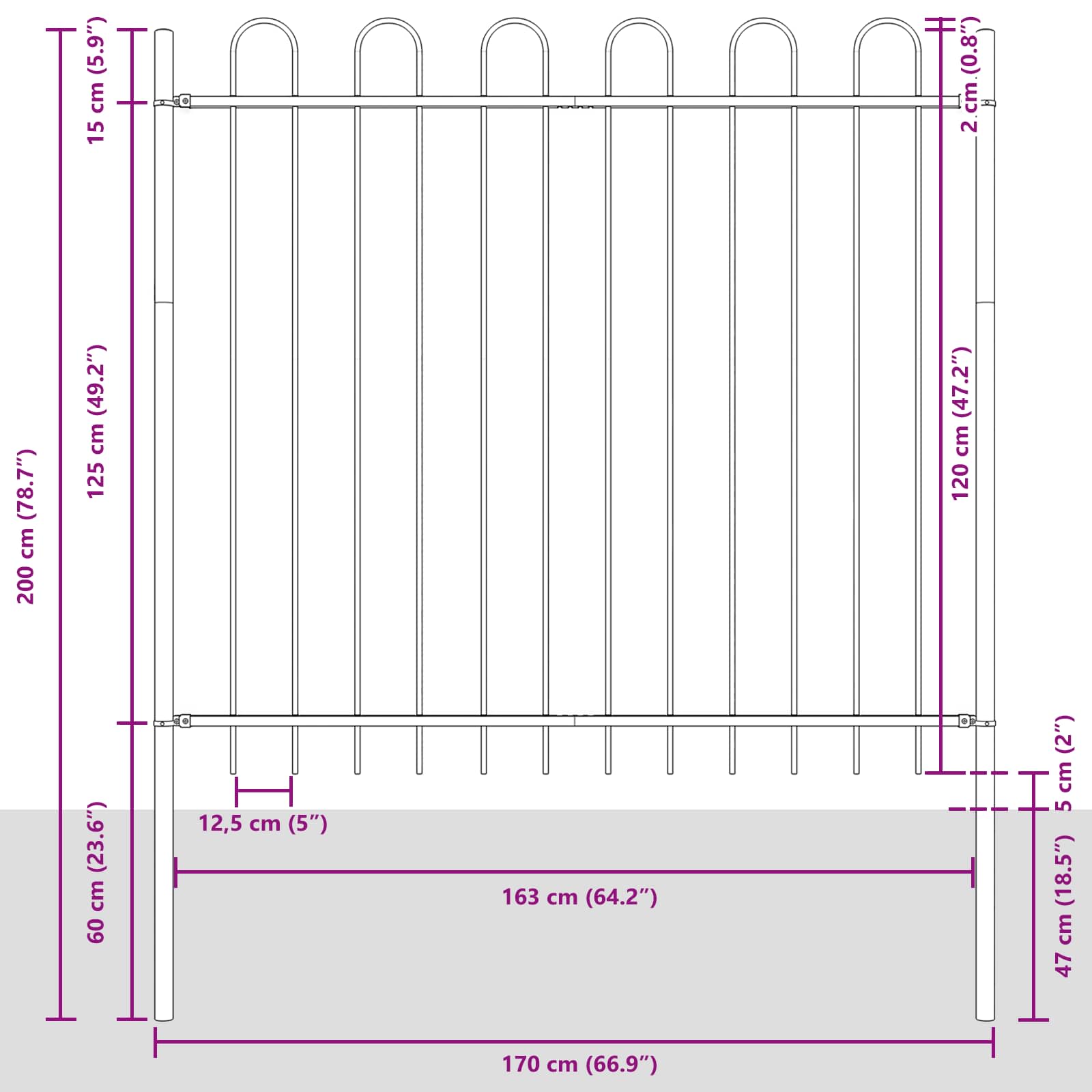 Vrtna Ograda 4 pcs Siva 6,8 x 0,6 m Čelik s prahom